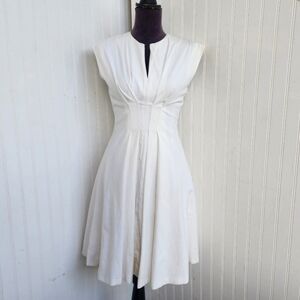 Lyn Devon White/Ivory Cap Sleeve Pleated Dress